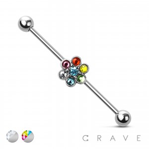 316L SURGICAL STEEL GEM FLOWER INDUSTRIAL BARBELL